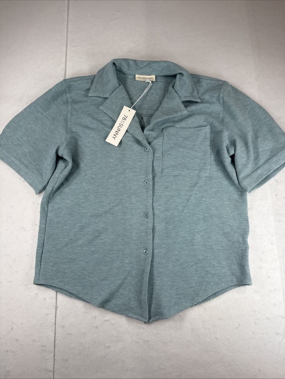 78 & Sunny Crescent Moon Button Up Waffle Weave Loungewear Soft Top Large
